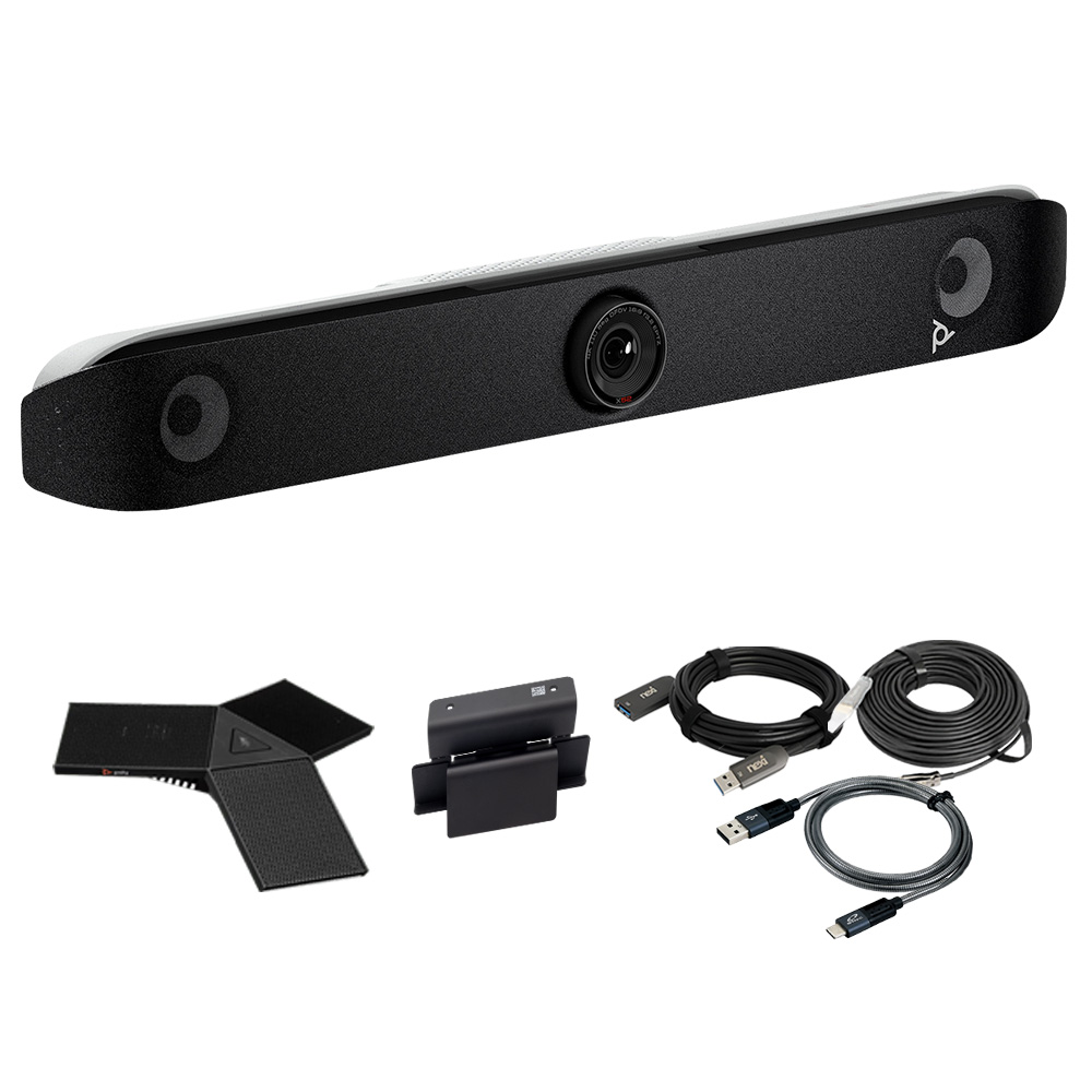 [HP Poly] (비디오바세트상품) HP POLY STUDIO V52 + POLY 확장마이크 + USB-C케이블, HDMI 15m + 클램프 거치형 [A09D4AA]