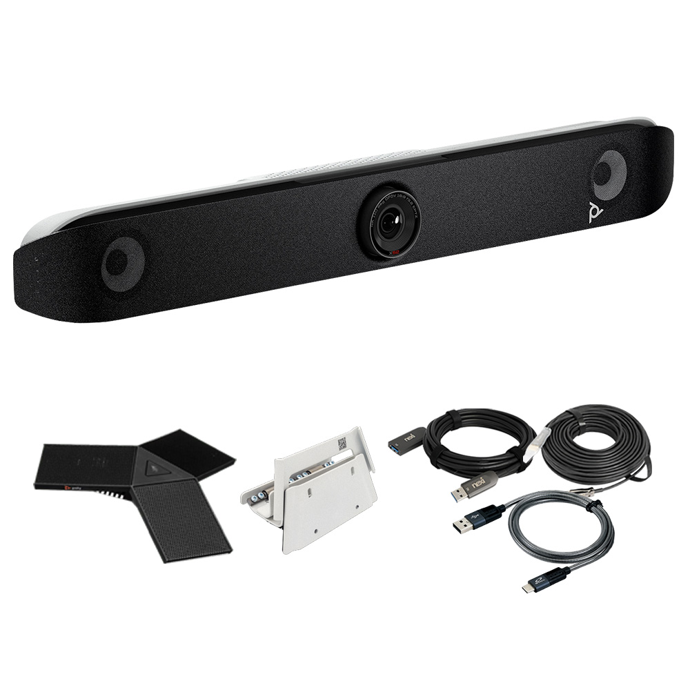 [HP Poly] (비디오바세트상품) HP POLY STUDIO V52 + POLY 확장마이크 + USB-C케이블, HDMI 15m + 벽면 고정형 [A09D4AA]